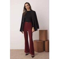 WOVCOR Women's High Waist Flared Bootcut Woven Trousers in Burgundy | Size: 6