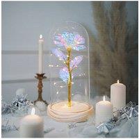 Living and Home Eternal Rose Flower in Glass Dome with Wooden Base & LED Lighting for Gift