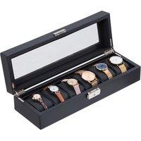 SHEONLY Elegant Faux Leather Watch Display Case with 6 Slots Watch Storage Case in Black