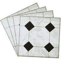Living and Home 30pcs Marble Effect Self-Adhesive Floor Sticker with Central Grid & Black Diamond Accents, 2.787m in White