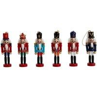 Living and Home 6 Pcs Christmas Wooden Nutcracker Figurine Decoration Set