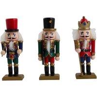 Living and Home 3 Pcs Christmas Wooden Nutcracker Figurine Decoration Set