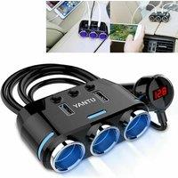 NESTLUNE 12V 3 Way Car Cigarette Lighter Socket Splitter Dual in Black