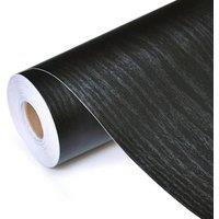 NESTLUNE 10M Black Wood Grain Effect Vinyl Wrap Self Adhesive | Size: 100 cm x 15 cm