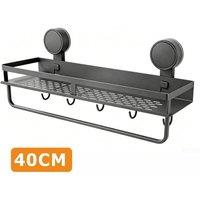 PAWNORA Suction Cup Bathroom Shelf 40cm Rod in Black