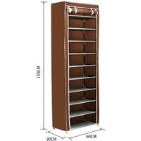 PAWNORA Coffee 10 Tier Shoe Rack Cabinet Holds 27 Pairs Dustproof Stand in Brown