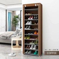 PAWNORA Coffee 10 Tier Shoe Rack Cabinet Storage Organiser Holds 27 Pairs in Brown