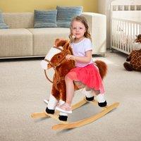 HOMCOM Kids Walking Ride on Horse Toy Plush Walk Pony with Wheels Sound in Brown