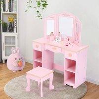 London Boutique Kids Vanity Table&Stool Set w/Mirror Drawer Dressing Table Makeup Desk in Pink