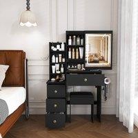 Rolipo Modern Black Makeup Vanity Desk with LED Mirror & 4 Drawers