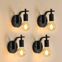 Pheashine Sleek Black Wall Lamps E27 4-Pack With Light Bulbs