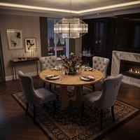 FENCHILIN Farmhouse Dining Table & 4 Velvet Chairs 120cm Round Kitchen Set in Light Oak