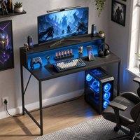 STILVORA Desk with LED Lights, Power Outlets & Monitor Stand in Black