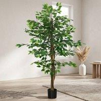 STILVORA Artificial Ficus Tree 150 cm with Weighted Plant Pot in Green
