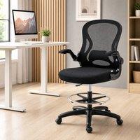 STILVORA High Office Chair with Flip-up Armrests & Footrest Ring in Black