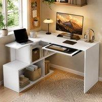 STILVORA L-Shaped Corner Desk with Keyboard Tray & Shelves in White