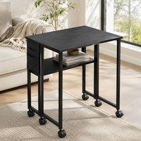STILVORA Drop Leaf Desk with Shelf & Wheels in Black