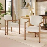 ModernLuxe Metal dining chair set with boucle upholstery for homes & cafes in Natural | Size: 4 Pack