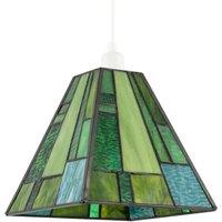 Happy Homewares Art Deco Tiffany Pendant Lighting Shade with Emerald & Green Panels