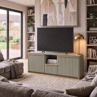 FWStyle Lania 3 Door Wide Green TV Media Unit Open Shelf Cable Routing