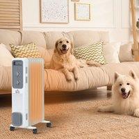 HOMCOM Oil Filled Radiator 9 Fin Portable Heater w/ Wheels & 3 Heat Settings, White