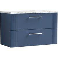 Balterley 2 Drawer Wall Hung Vanity Unit Marble Laminate Worktop, Blue 800mm