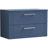 Balterley 2 Drawer Wall Hung Vanity Unit Colour Match Laminate Worktop, Blue 800mm