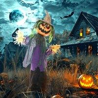 HOMCOM Pumpkin Halloween Animatronic Prop for Indoor Outdoor Decoration in Purple