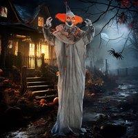 HOMCOM Halloween Clown Animatronic Prop with Light Up Eyes, for Indoor Outdoor in Grey