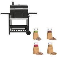 Monstershop XL BBQ Smoker Grill & Wood Chips/Chunks in Black