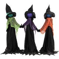 HOMCOM 48 Witches Holding Hands Halloween Decoration Light Up Animated Prop in Black