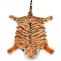 Berkfield Home Tiger Carpet Plush 144 cm Brown in Orange | Size: 100 cm diameter