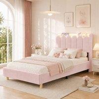BTM 3FT Velvet Platform Bed Reading Light USB Light Pink | Size: Single