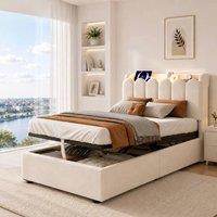 BTM 3FT Velvet Ottoman Bed USB Type-C Reading Light Beige | Size: Single