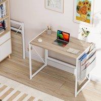 London Boutique Folding Computer Desk w/Side Pocket & Hooks Writing Table Workstation in Natural