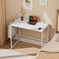 London Boutique Folding Computer Desk w/Side Pocket & Hooks Writing Table Workstation in White
