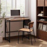London Boutique Folding Computer Desk w/Side Pocket & Hooks Writing Table Workstation in Brown