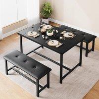 London Boutique 3PCS Dining Table & Benches Set Kitchen Table & 2 Upholstered Benches in Black
