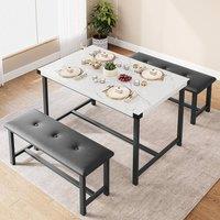 London Boutique 3PCS Dining Table & Benches Set Kitchen Table & 2 Upholstered Benches in White