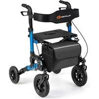 Gymax Rollator Walker for Seniors Folding Rolling Walker w/ Seat in Blue