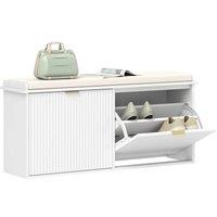 NESTLUNE Shoe Storage Bench with Cushion & Flip-Drawer 104x26x47.5cm in White | Size: 100 cm x 15 cm