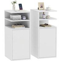 NESTLUNE Bedside Table Set of 2 with Open Cubbies & Cupboard, White | Size: 100 cm x 15 cm