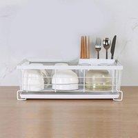 NESTLUNE White Dish Drainer Rack-With Cutlery Cup Holder-Utensil Holder | Size: 100 cm x 15 cm