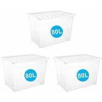 NESTLUNE 3x 80L Plastic Storage Boxes With Clear Lids