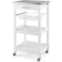 KORVIXA Wheeled Kitchen Storage Trolley Cart Cupboard Island in White | Size: 100 cm x 100 cm