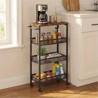KORVIXA 4-Tier Trolley, Space-Saving Kitchen Cart in Brown | Size: 100 cm x 100 cm