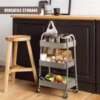 EONLION 3 Tier Storage Trolley on Wheels Metal Rolling Cart in Beige | Size: 100 cm