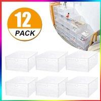 PAWNORA 12 Pack Transparent Shoe Storage Boxes Hard Plastic in Clear