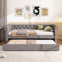 ModernLuxe Upholstered kids single daybed sofa bed with pull out trundle in Grey