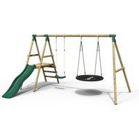 OutdoorToys Ulysses Wooden Garden Swing Set with Platform & Slide for Kids - Green